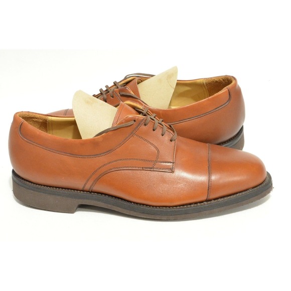 NEW Johnston & Murphy 10.5 E Brown Cap Toe Oxford Trampoline USA Made Dress Shoe - Picture 1 of 7
